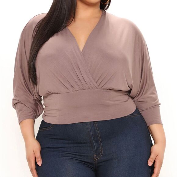 Fashion Nova NWT Meet Me There Surplice Top in Mocha sz XL - Picture 3 of 14